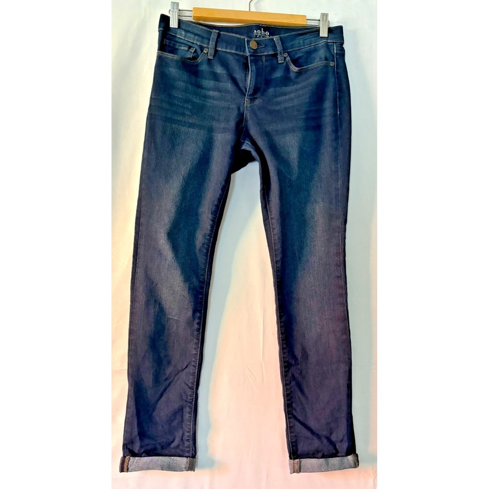 NY&Co Womens rolled cuff Dark Wash blue Skinny Jeans casual travel work 8 Petite